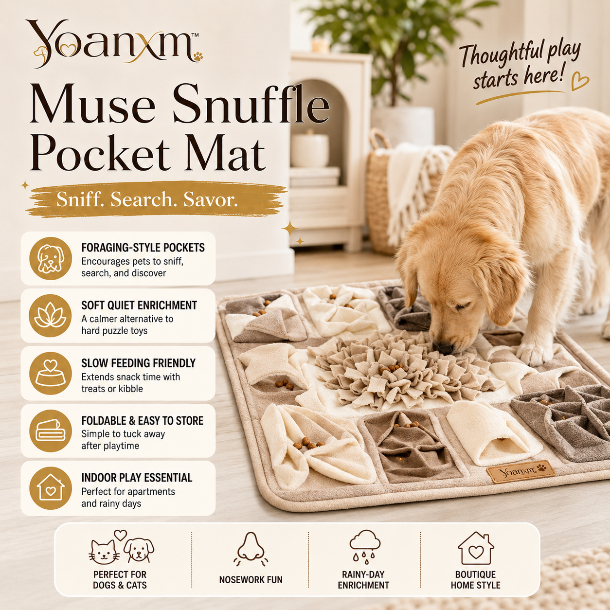 Yoanxm™ Muse Snuffle Mat for Dogs, Cat Foraging Mat, Foldable Pet Puzzle Toy, Slow Feeding Nosework Mat, Indoor Enrichment